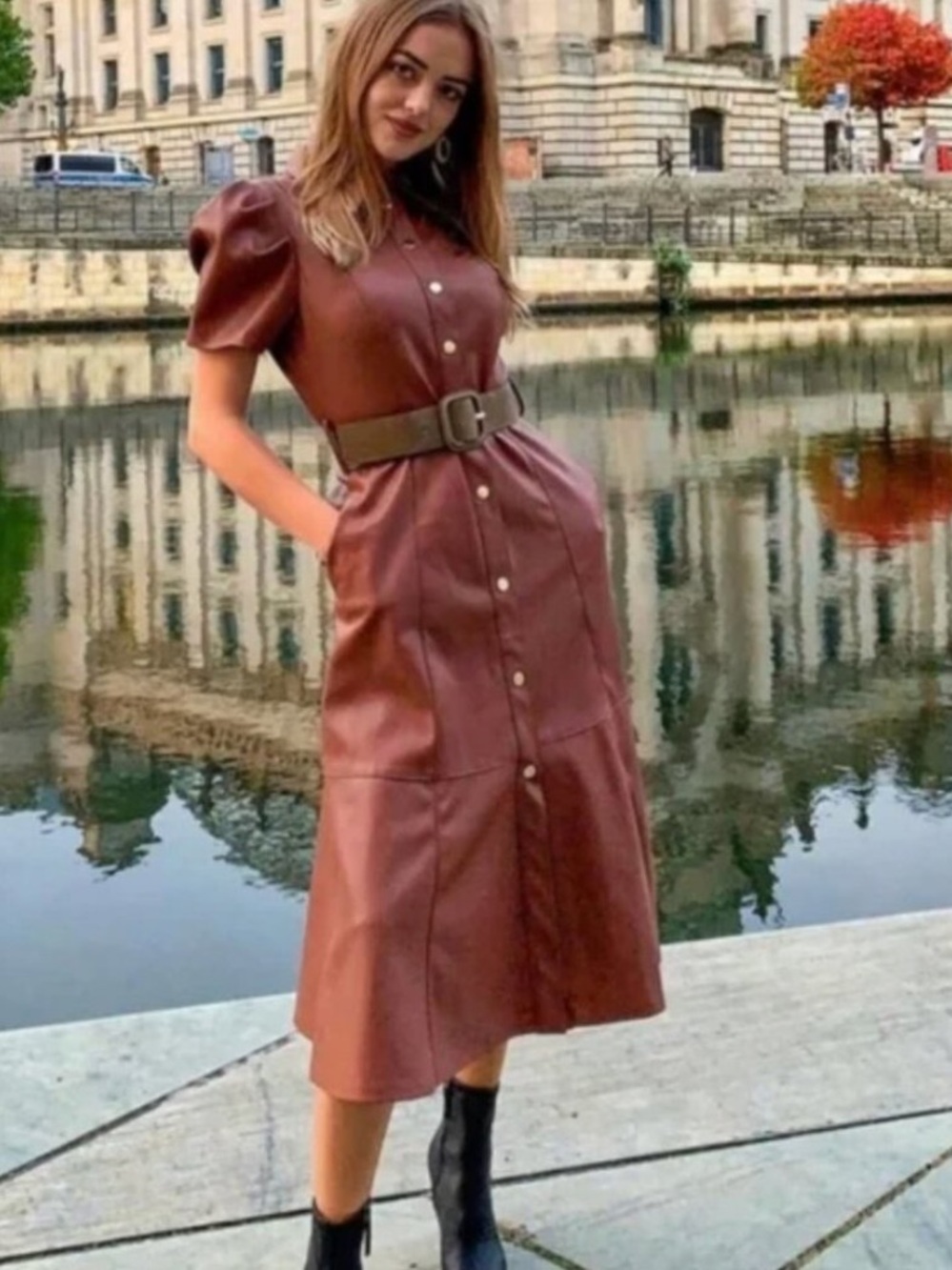 zara brown faux leather dress | Dresses | Zara Buttonfront Midi ball-gowns-quinceanera-dresses Type|cl:3 Drawer Portrait of a Lady